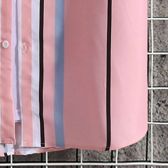 Pink Vacation Style Men's Random Block Striped Shirt - Picture 6 of 8